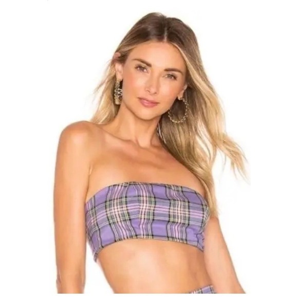 Majorelle Serrano Bandeau Crop Tube Top Rave Clueless Plaid Revolve Club Large - Picture 3 of 4